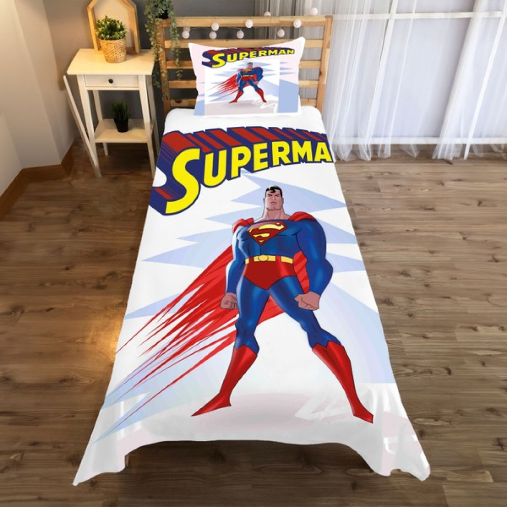 Evan Home Superman Desenli Yatak Örtüsü ve Yastık Kılıfı 2li Takımı - 140 x 220 cm - Beyaz Yatak Örtüsü Fiyatı