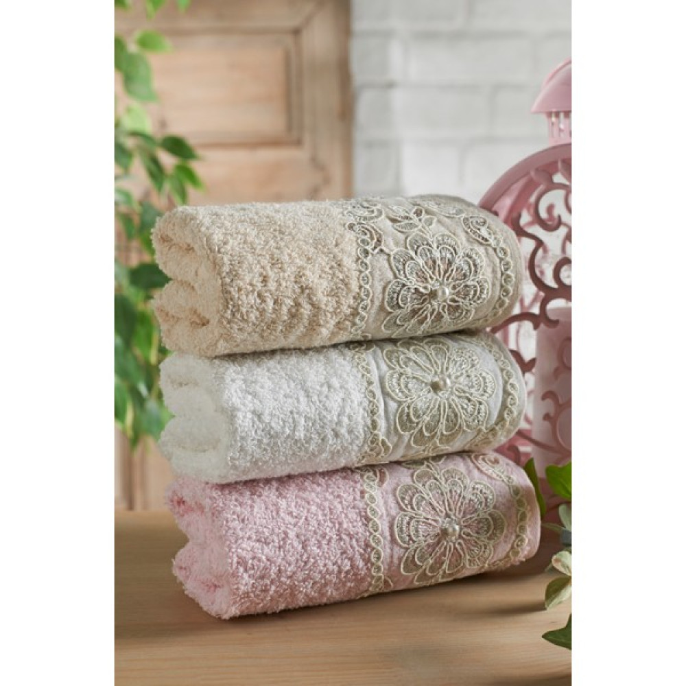 Evanora Adelina Flower Soft Fransız Güpürlü Çeyizlik Pamuklu 3 Adet 30 x 50 El Yüz Mutfak Havlusu Çeyiz Seti - 30 x 50 cm - Pudra - Krem Rengi - Bej El / Yüz Havlusu Fiyatı