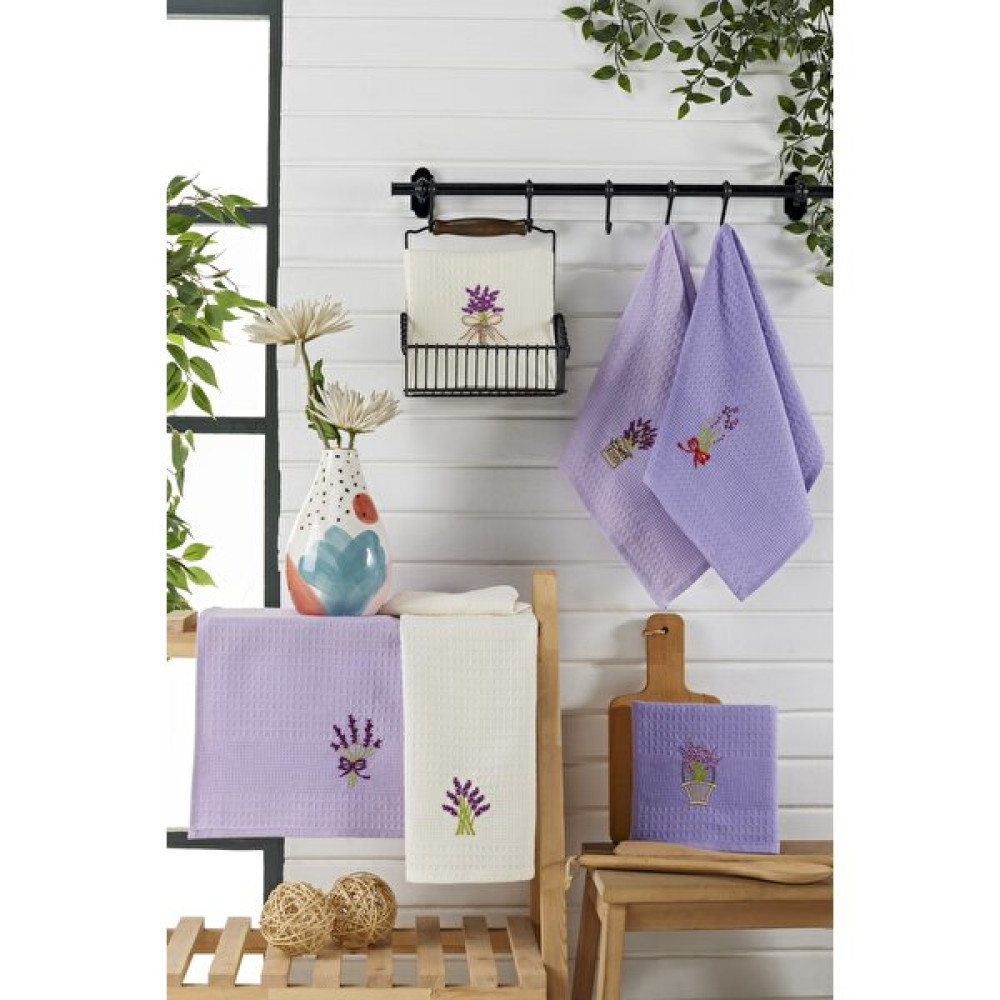 Evanora Adelina Kitchen Coffee Set 6 Adet Pamuklu Nakışlı Desenli Mutfak Havlusu Kurulama Bezi 40 x 60 - 40 x 60 cm - Lavanta El / Yüz Havlusu Fiyatı