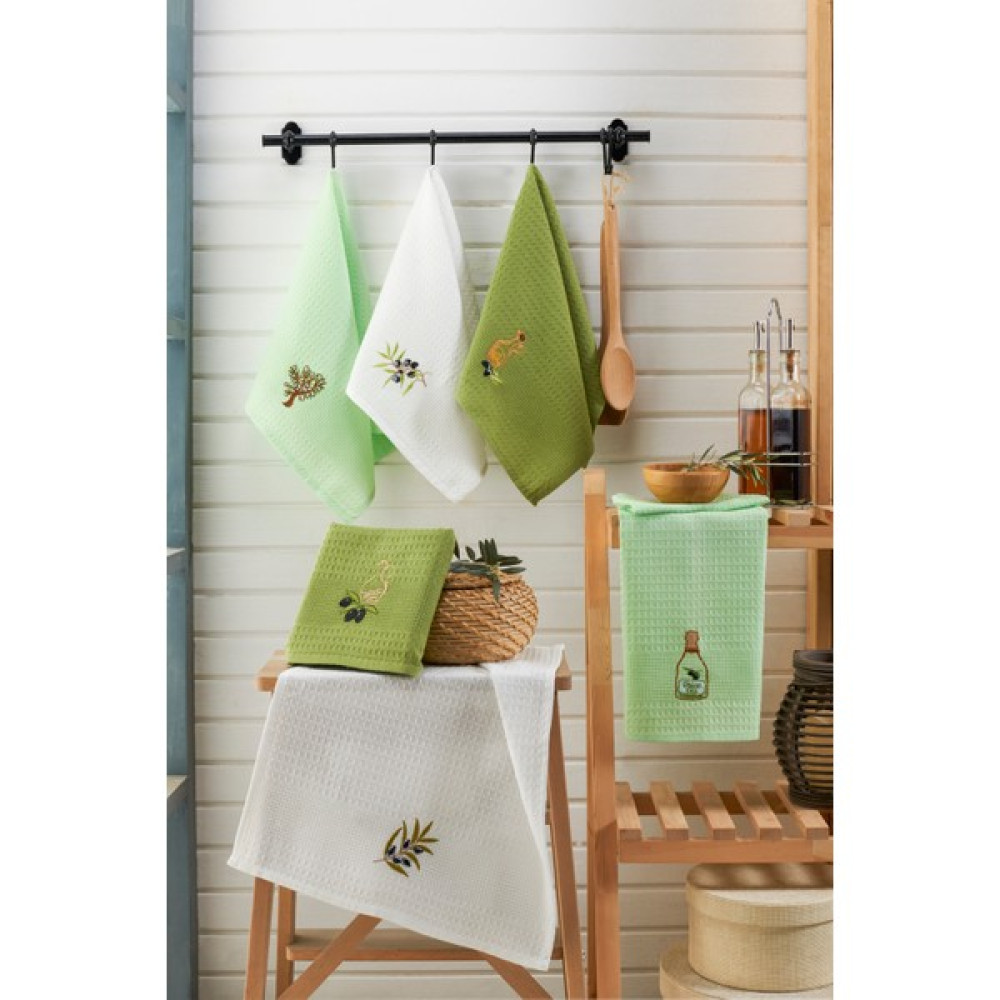 Evanora Adelina Kitchen Coffee Set 6 Adet Pamuklu Nakışlı Desenli Mutfak Havlusu Kurulama Bezi 40 x 60 - 40 x 60 cm - Mint El / Yüz Havlusu Fiyatı