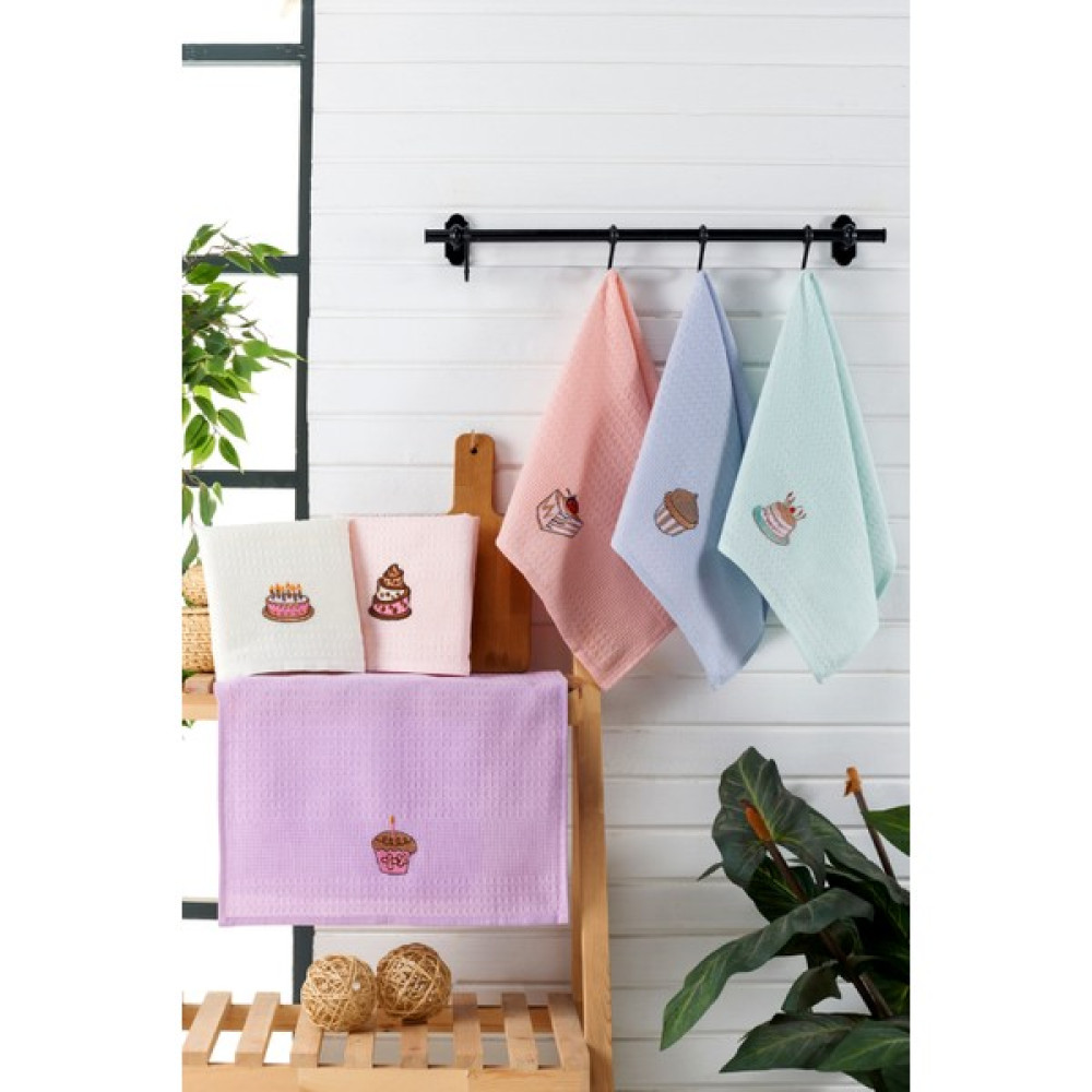Evanora Adelina Kitchen Coffee Set 6 Adet Pamuklu Nakışlı Desenli Mutfak Havlusu Kurulama Bezi 40 x 60 - 40 x 60 cm - Pudra Pembe El / Yüz Havlusu Fiyatı