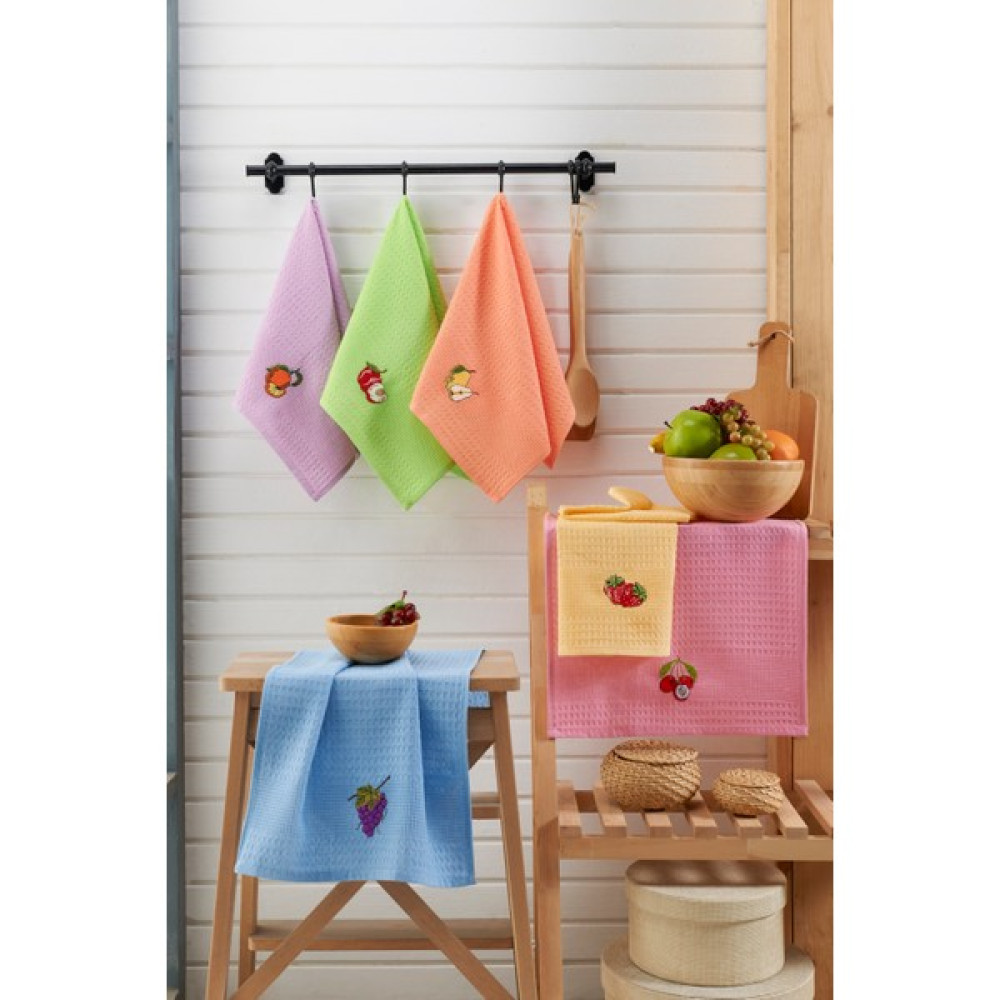Evanora Adelina Kitchen Coffee Set 6 Adet Pamuklu Nakışlı Desenli Mutfak Havlusu Kurulama Bezi 40 x 60 - 40 x 60 cm - Turuncu - Yeşil - Sarı El / Yüz Havlusu Fiyatı