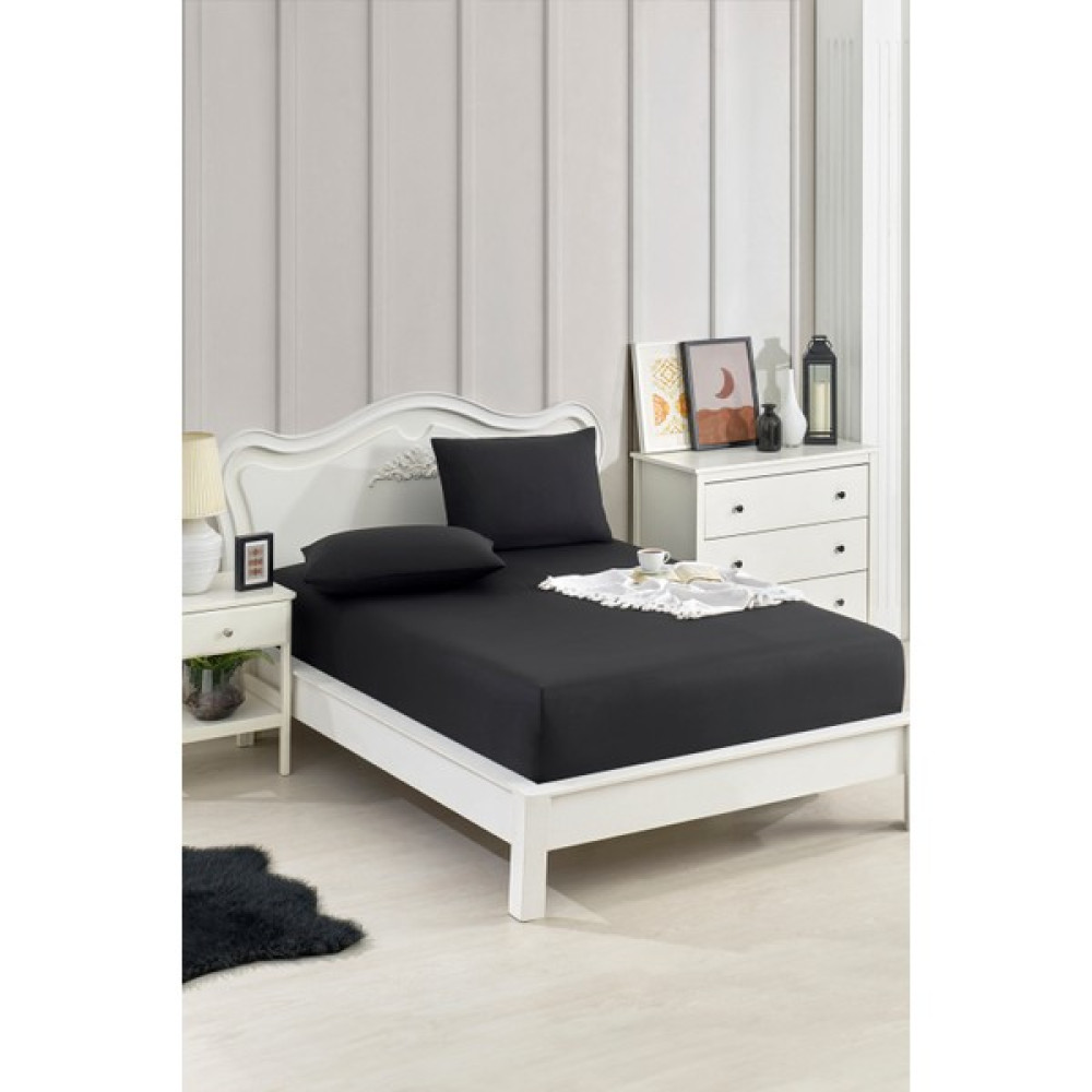 Evanora Çift Kişilik Lastikli Fıtted Yastıklı Çarşaf Seti - 160 x 200 - Siyah Çarşaf Fiyatı