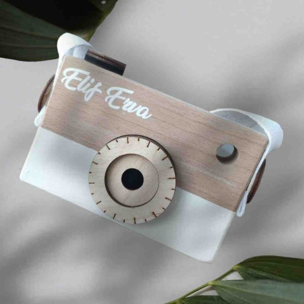 Evashophediyelik Ahşap Fotoğraf Makinesi, Dekor Isimli Bebek Ahşap Kamera - Beyaz Bebek Oyuncakları Fiyatı