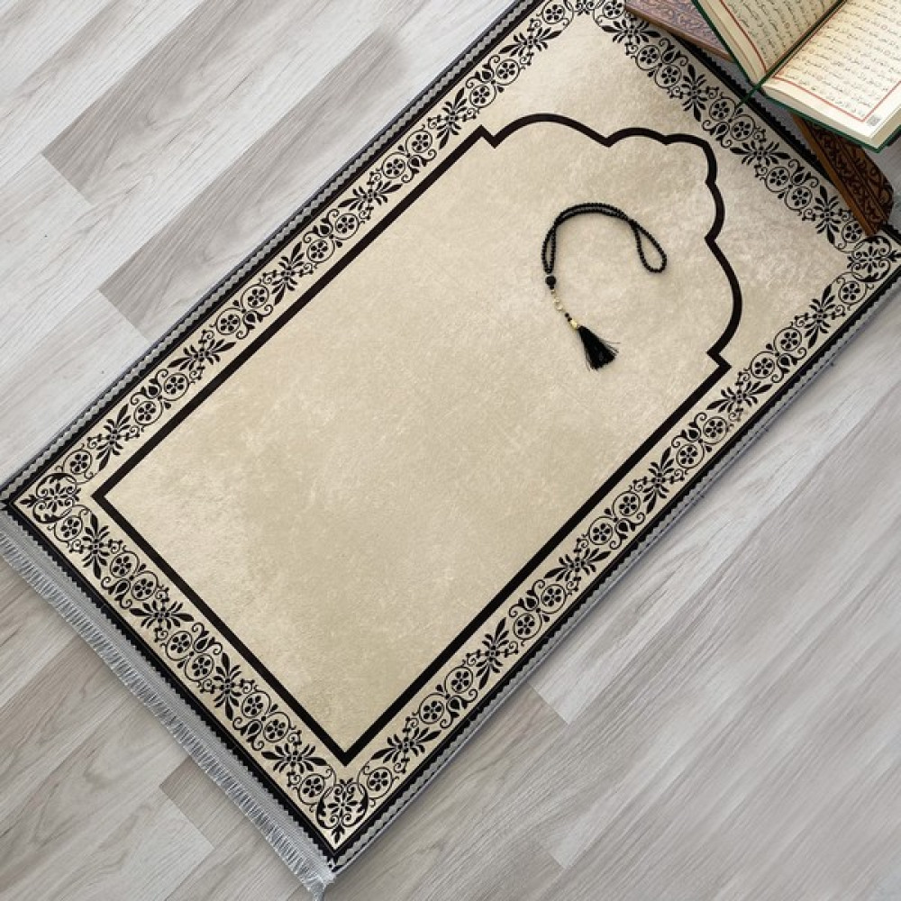 Evaşk Namazlık Dokuma Halı Kaymaz Muslumana Seccade - 66 x 113 cm - Krem Seccade Fiyatı