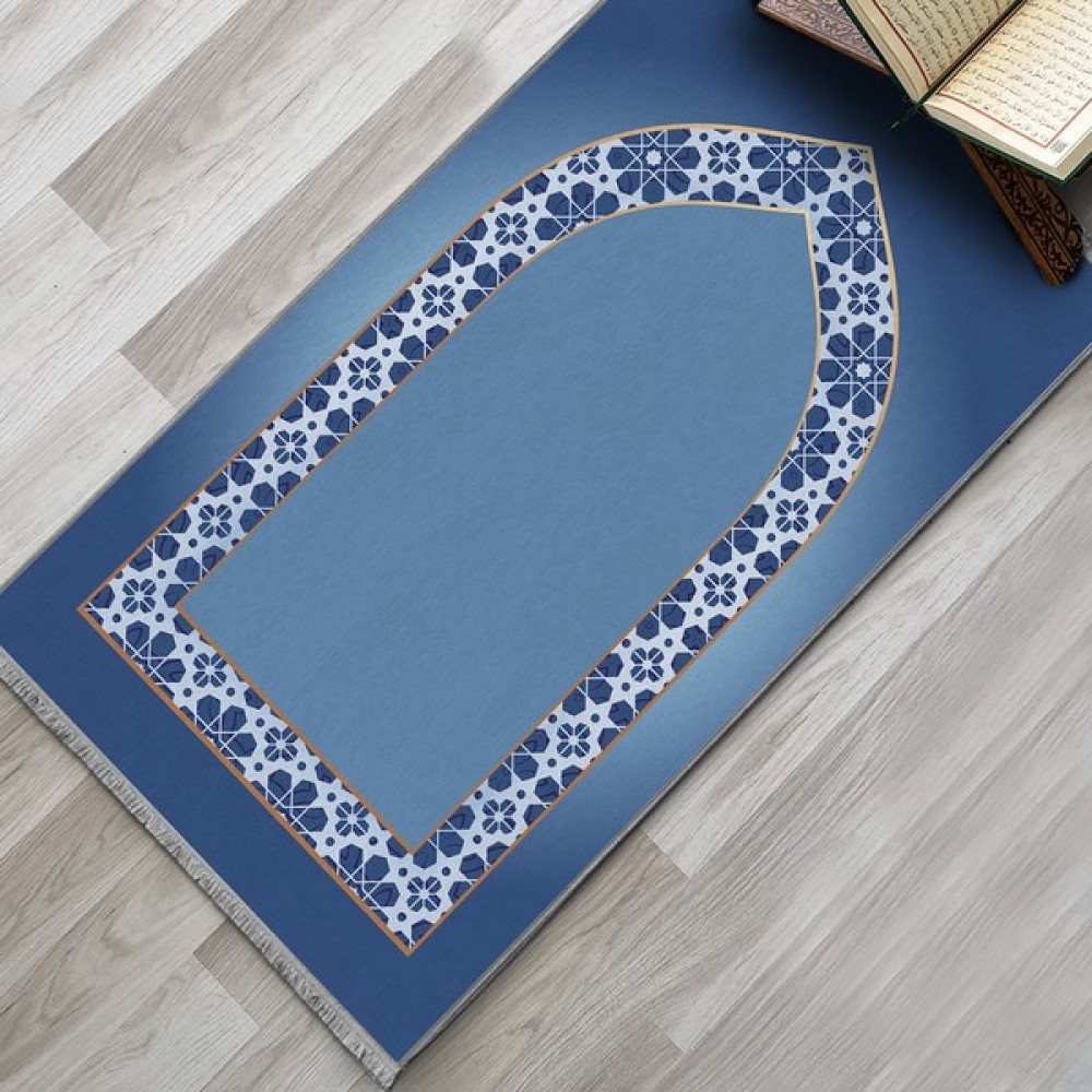 Evaşk Namazlık Dokuma Halı Kaymaz Muslumana Seccade - 80 x 135 cm - Mavi Seccade Fiyatı