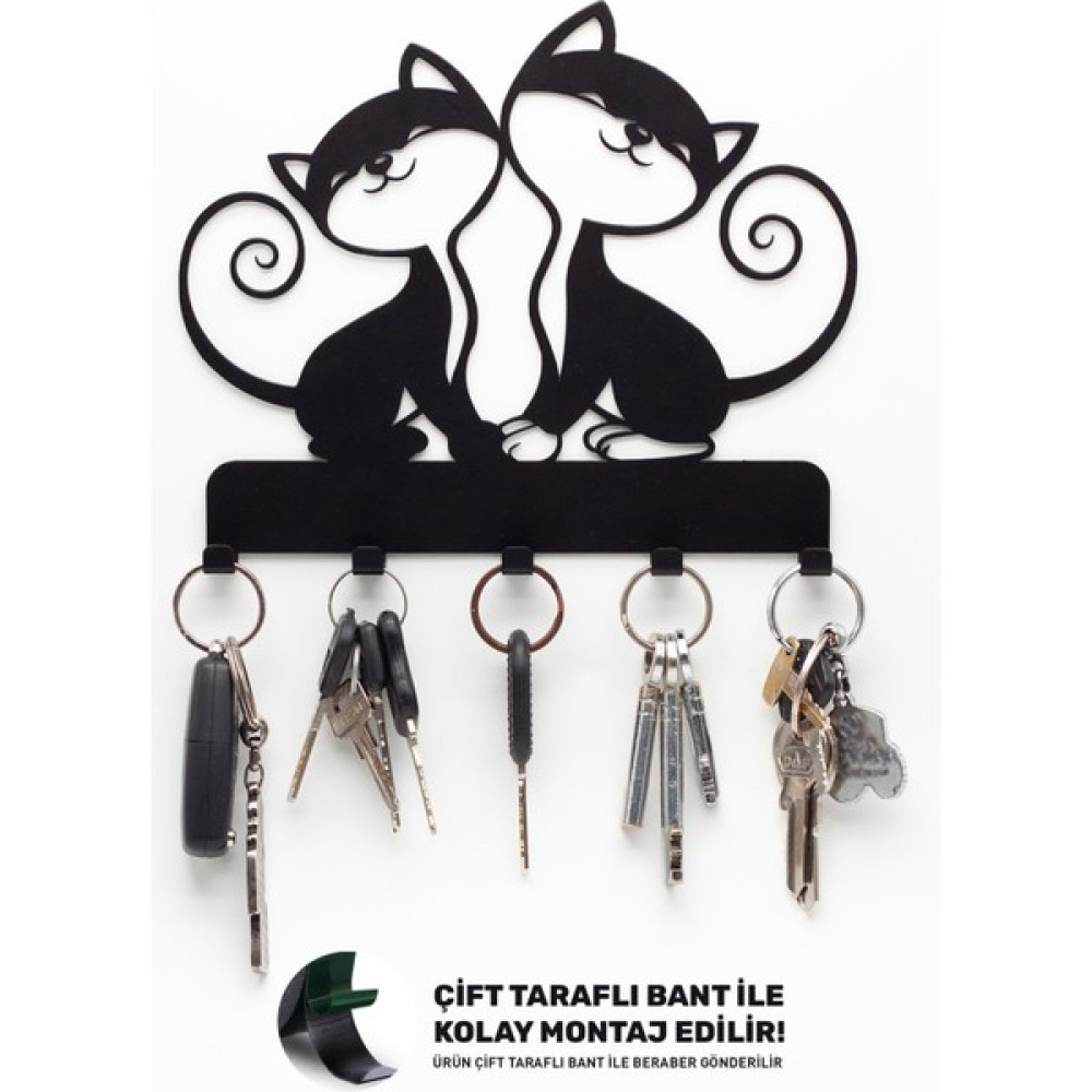 Evay Metal Dekoratif Kedi Desenli Anahtarlık Askısı - Siyah Eşya Saklama / Düzenleme Fiyatı