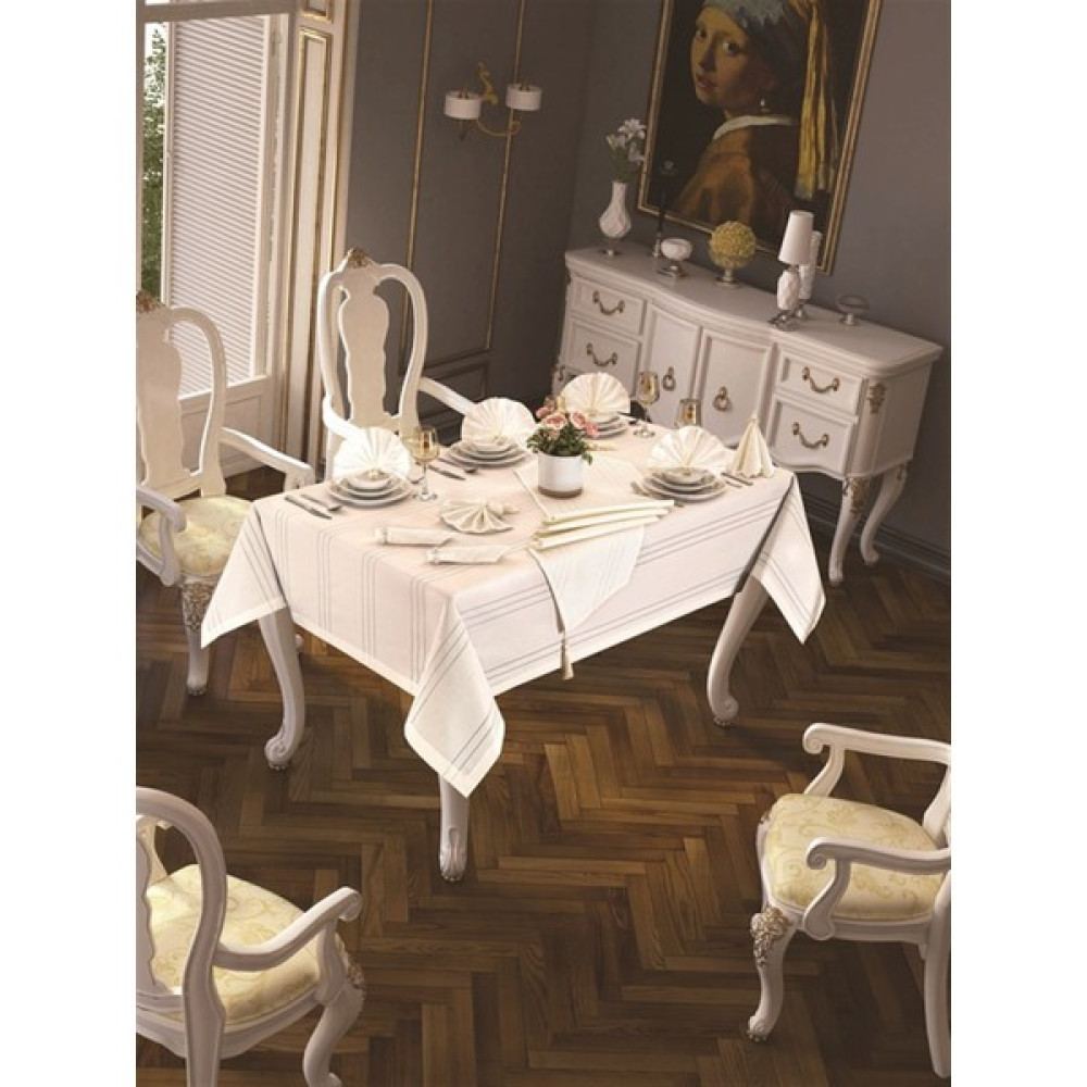 Evcimen Store 8 Kişilik Colber Sofra Yemek Takımı - Bej - 160 x 220 cm Masa Örtüsü Fiyatı