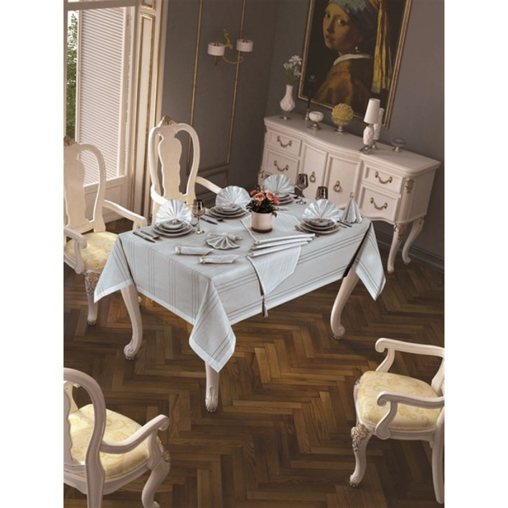 Evcimen Store 8 Kişilik Colber Sofra Yemek Takımı - Gri - 160 x 220 cm Masa Örtüsü Fiyatı
