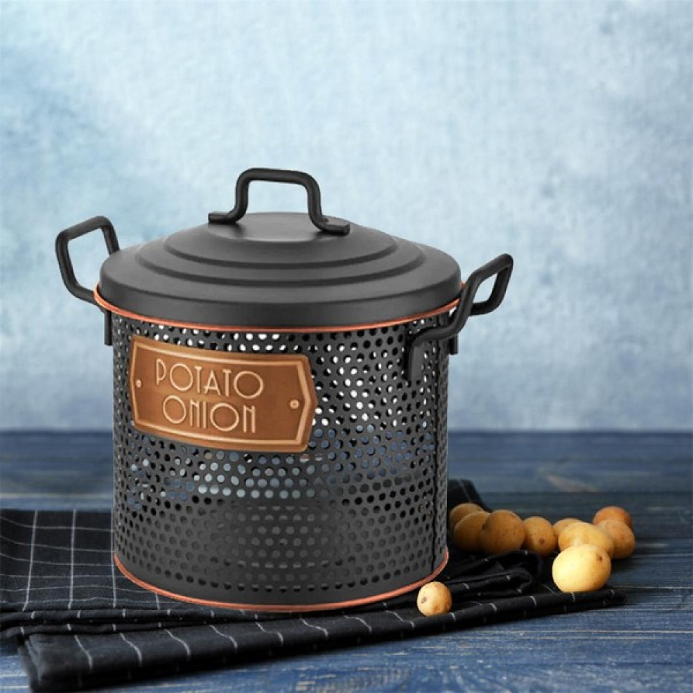 Evdek Galvaniz Siyah-Bakır Patates & Soğan Saklama Kabı 30X30 cm - 1 Adet Saklama Kapları Fiyatı
