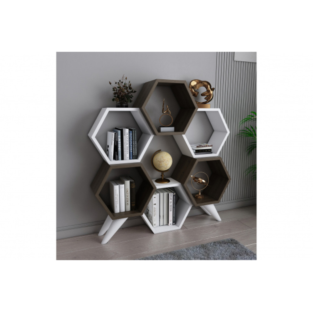 Evdekımoda Hexagon Kıtaplık (Cevız-Beyaz) Kitaplık Fiyatı