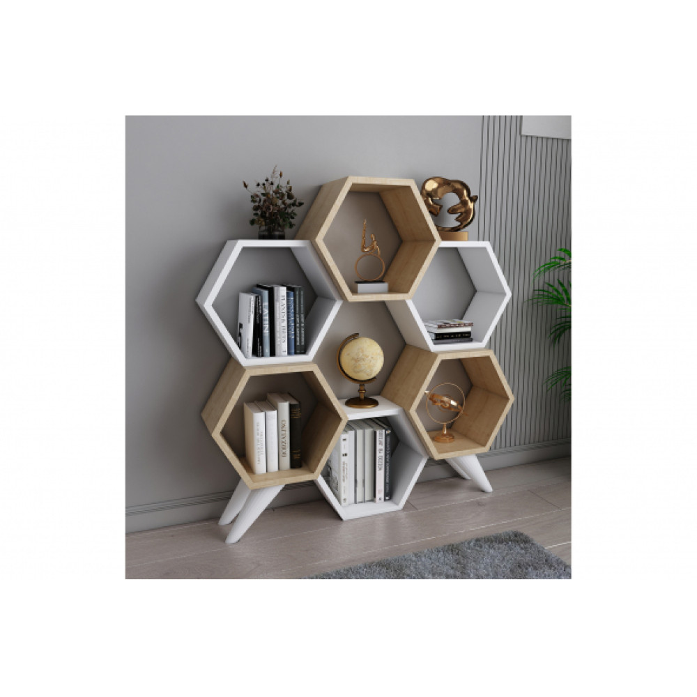 Evdekımoda Hexagon Kıtaplık (Safır-Beyaz) Kitaplık Fiyatı