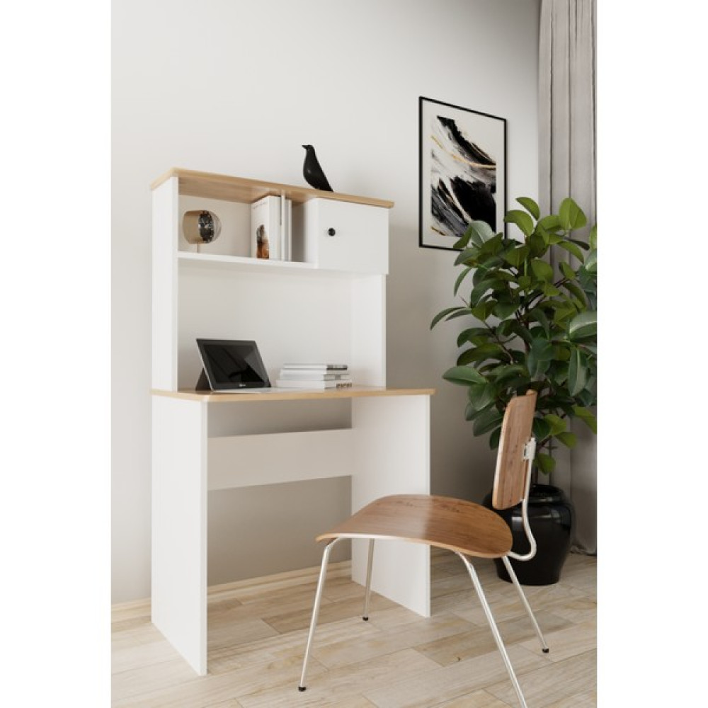 EVDEMO Milas Çalışma Masası - 80x141 - Beyaz Çalışma Masası Fiyatı