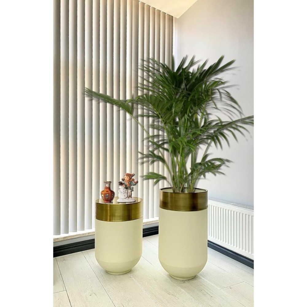 Evden İste Dekoratif Eskitme Darbuka Beyaz Saksı 70 CM + Sehpa 60 CM İkili Set Saksı ve Aksesuarları Fiyatı