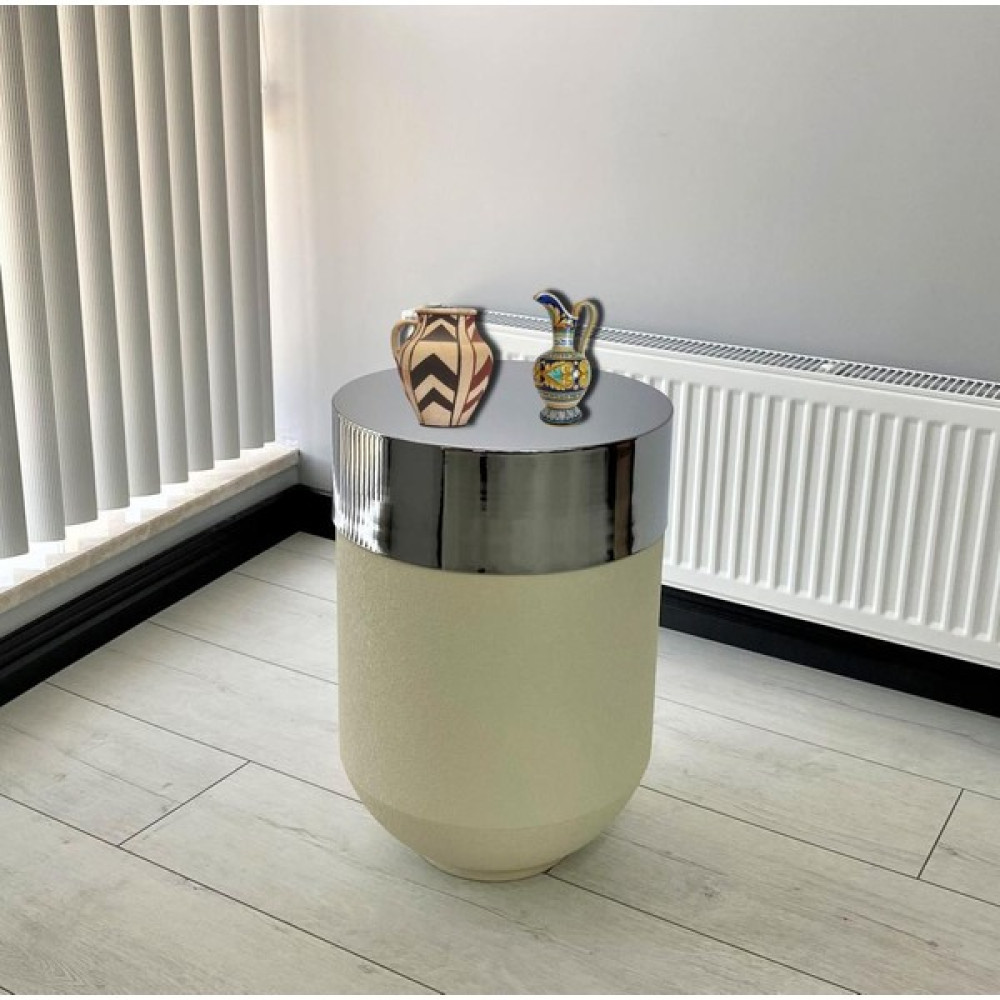 Evden İste Dekoratif Krom Darbuka Beyaz Sehpa 60 Cm Saksı ve Aksesuarları Fiyatı