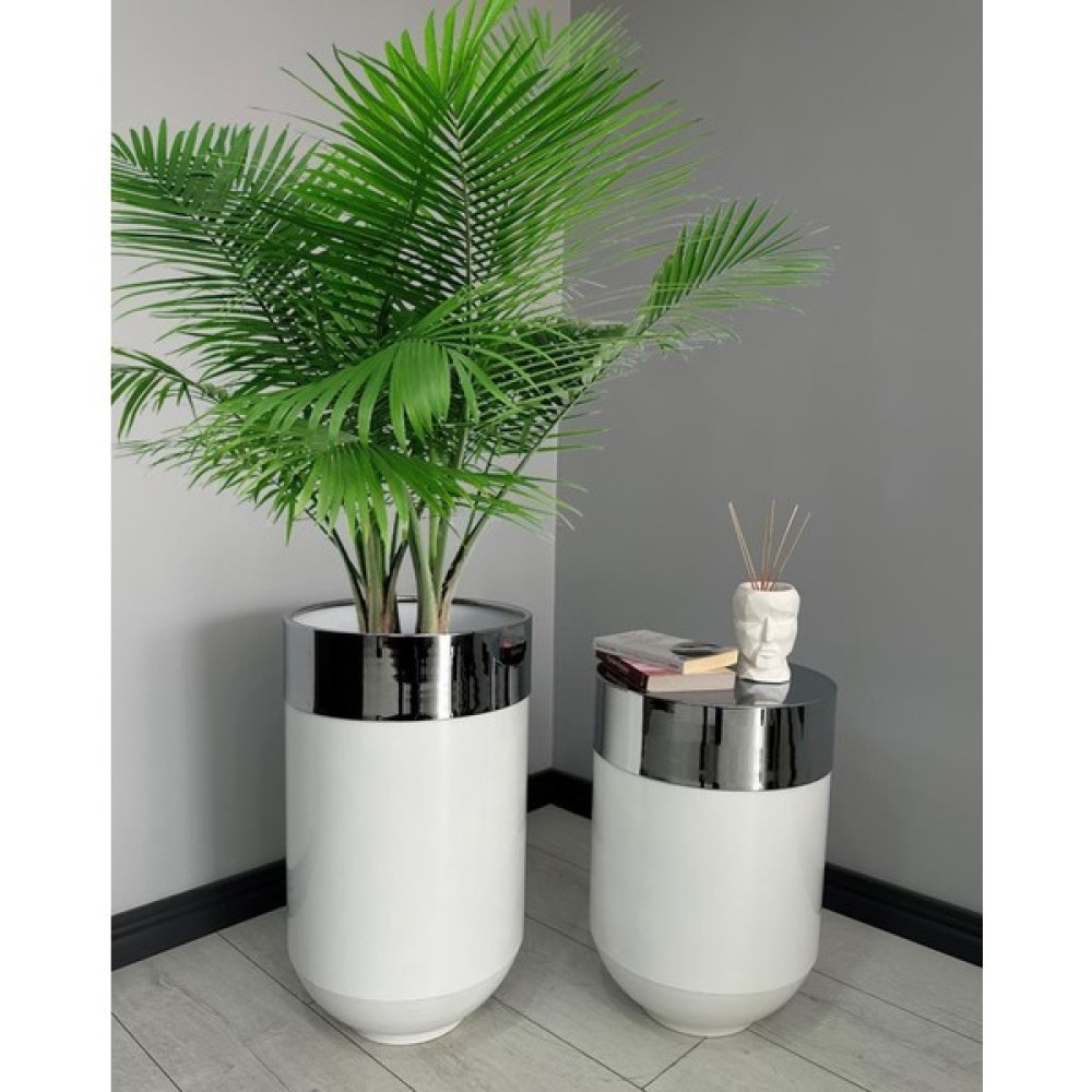 Evden İste Dekoratif Krom Darbuka Parlak Beyaz Saksı 70CM + Sehpa 60CM Ikili Set Saksı ve Aksesuarları Fiyatı