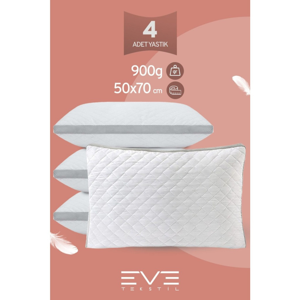 Eve Tekstil 4 Adet Klima x Serisi Kılıflı Fermuarlı Klimali Antialerjik Silikon Elyaf Yastık 50 x 70 cm 900 gr - Beyaz Yastık Kılıfı Fiyatı