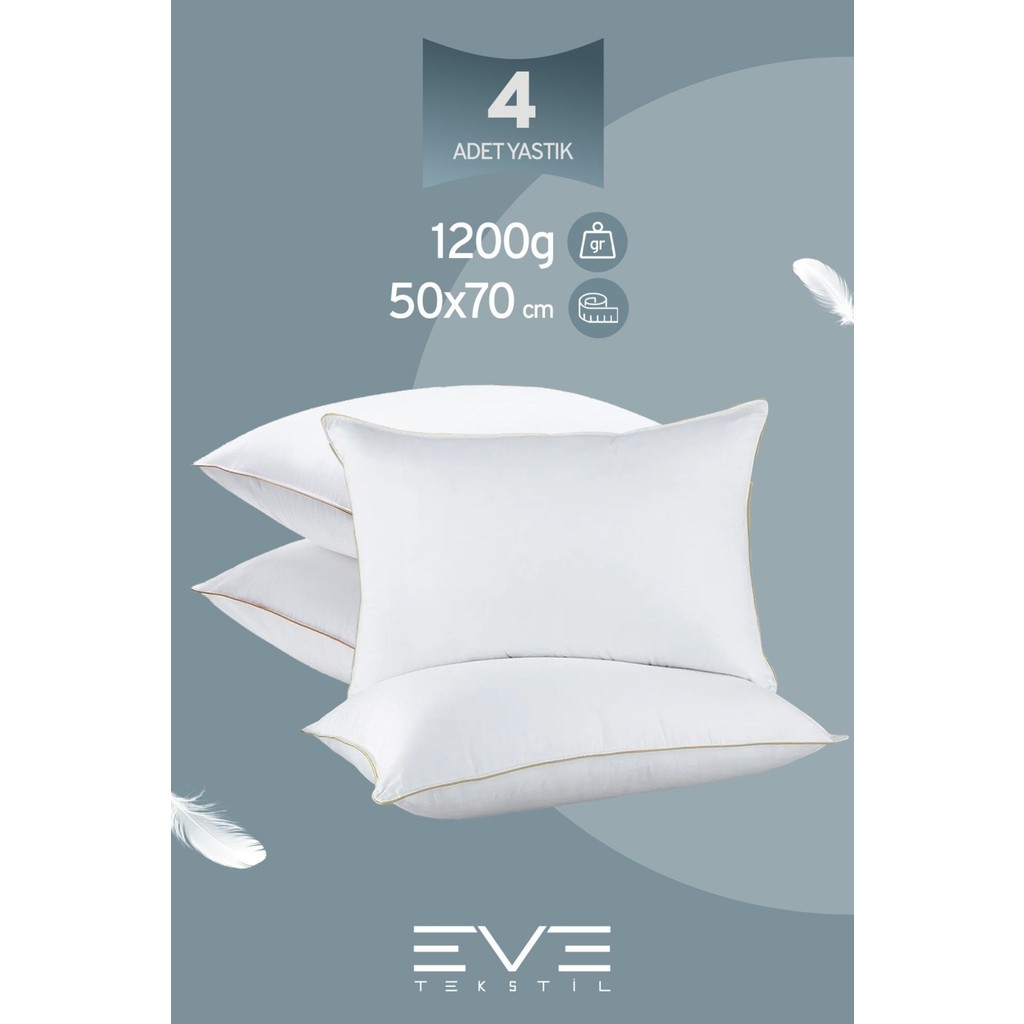 Eve Tekstil 4 Adet Yellow Dream Serisi Fermuarlı Antialerjik Silikon Elyaf Dolgulu Yastık 50 x 70 cm 1200GR - Beyaz Yastık Kılıfı Fiyatı