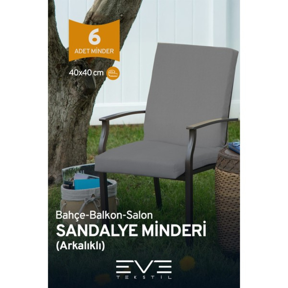 Eve Tekstil Bahçe - Salon - Balkon Arkalıklı Fermuarlı Bağlanabilir Yıkanabilir Sandalye Minderi 6 Adet - 40 x 40 cm - Gri Salon & Oturma Odası Tekstili Fiyatı
