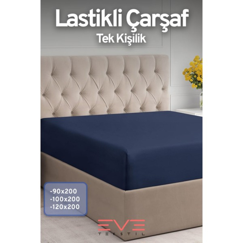 Eve Tekstil Doğal Pamuk Tek Kişilik Rainforce Kumaş Lastikli Çarşaf ve Yastık Kılıf Set - 100 x 200 - Lacivert Çarşaf Fiyatı