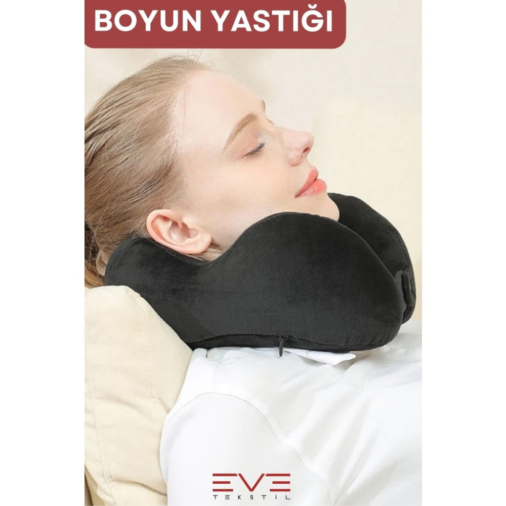 Eve Tekstil Ortopedik Boyun Yastığı Visco Boyun Destekli Seyahat Yastığı Hipoalerjik Gri - Siyah - 28 x 28 cm Yastık Fiyatı