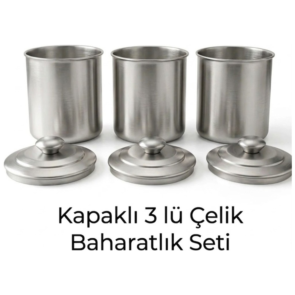 Evefix Çok Amaçlı Paslanmaz Çelik 3’lü Mutfak Düzenleyici Baharatlık Seti - Hava Sızdırmaz Kapaklı - Gümüş Tuz, Şeker, Baharat Fiyatı