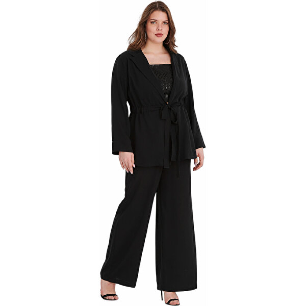 Even Plus Size Even Plus Size Siyah Krep Ceket Pantolon Büyük Abiye Takım 50 Elbise Fiyatı