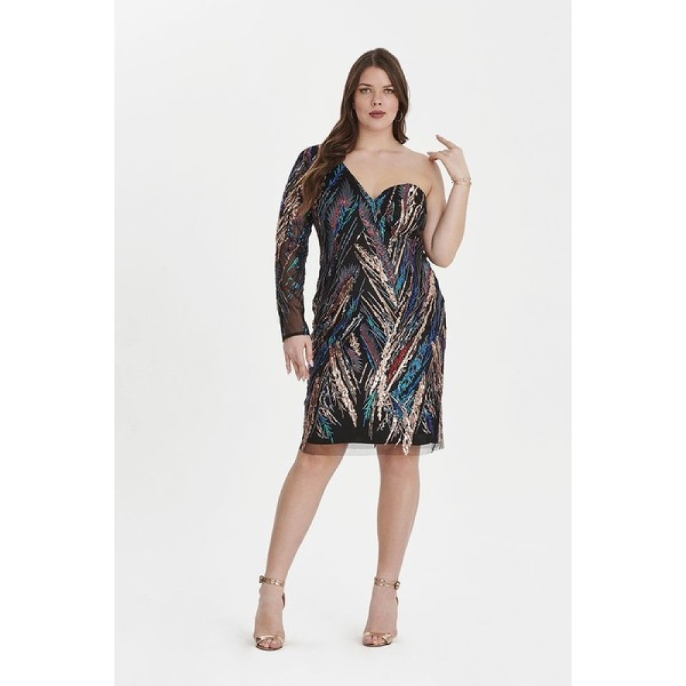 Even Plus Size Even Plus Size Tek Omuz Tül Renkli Payet Işlemeli Büyük Abiye Elbise 46 Elbise Fiyatı