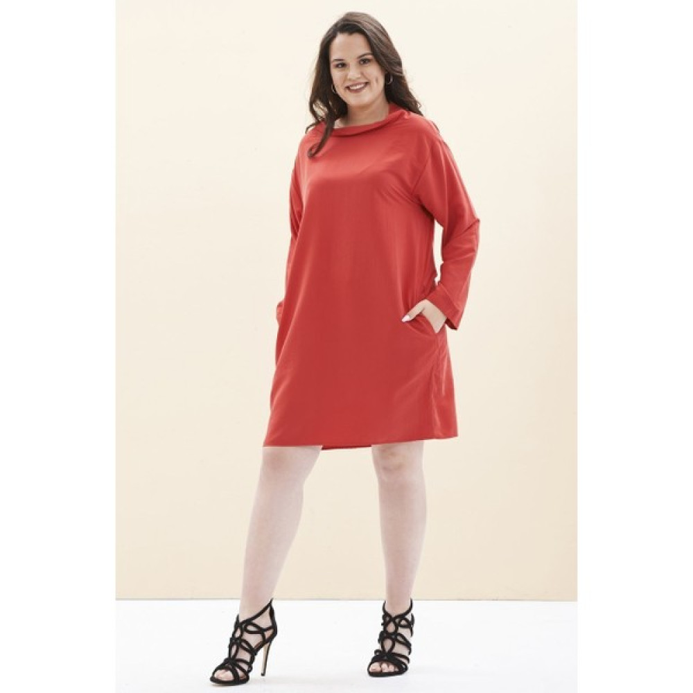 Even Plus Size Kırmızı Cepli Büyük Beden Elbise 48 Beden Elbise Fiyatı
