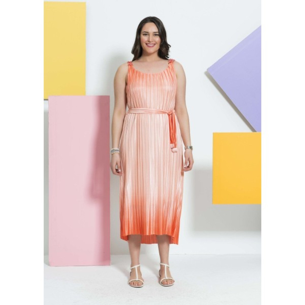 Even Plus Size Turuncu Parlak Pliseli Büyük Beden Elbise 46 Beden Elbise Fiyatı