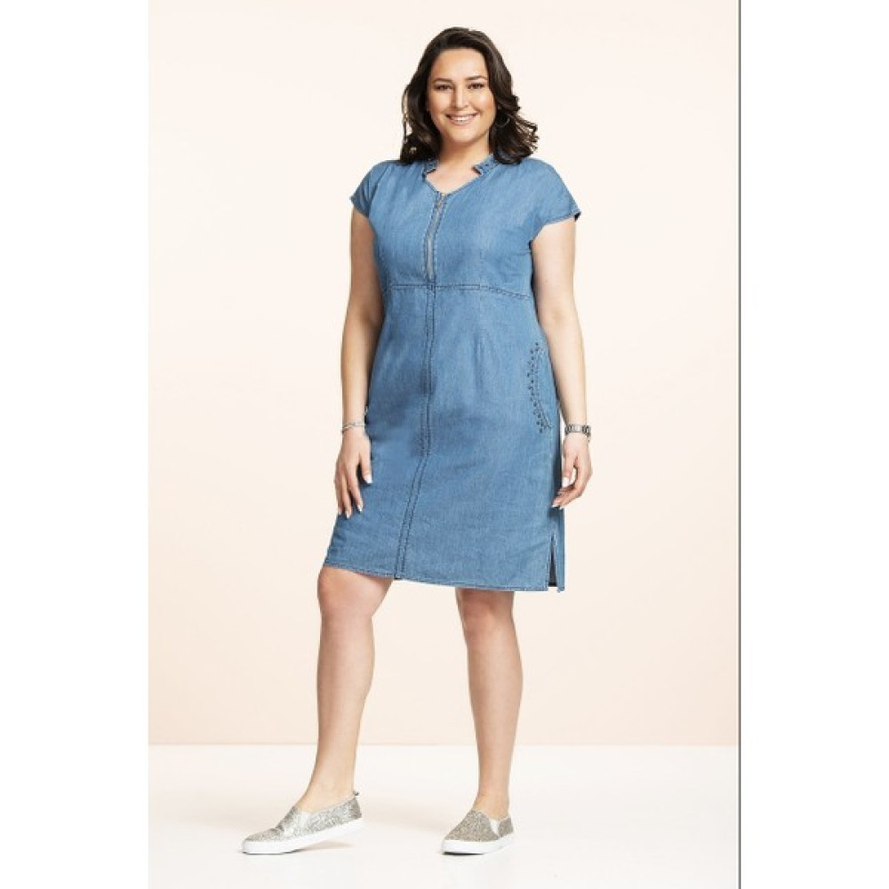 Even Plus Size Yakası Taşlı Kot Büyük Beden Elbise 50 Beden Elbise Fiyatı