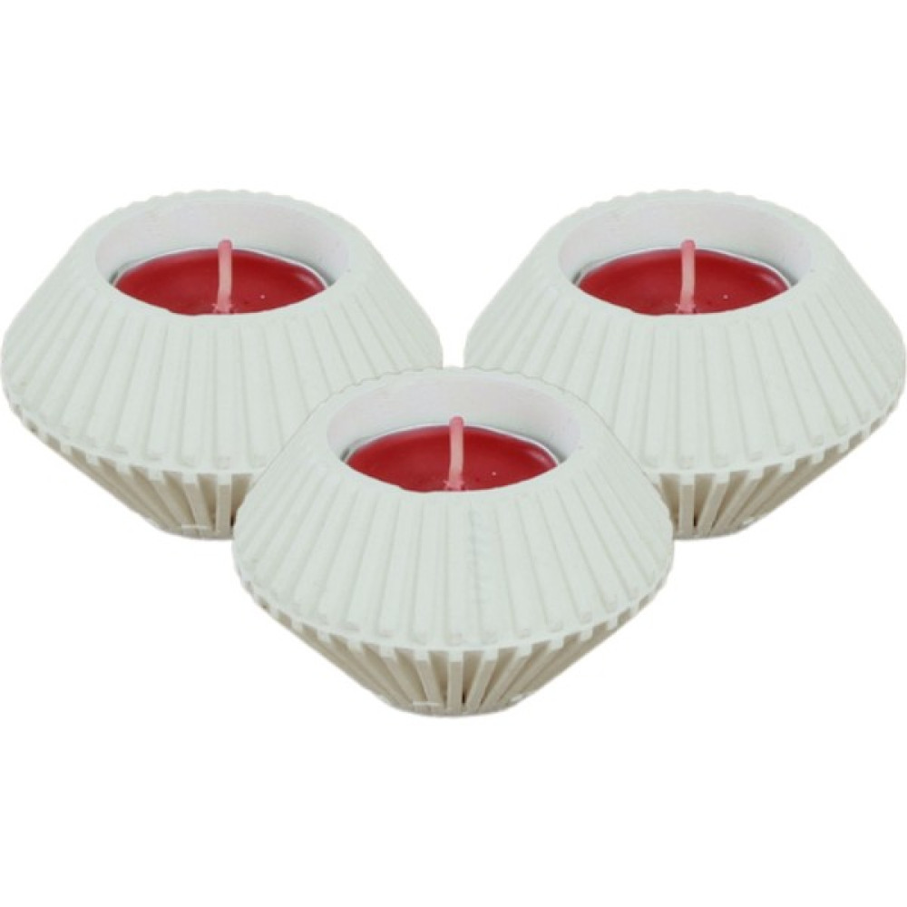 Evene Mumluk Şamdan 3 Adet Tealight Uyumlu Elmas Çizgili Model - Beyaz Şamdan Fiyatı