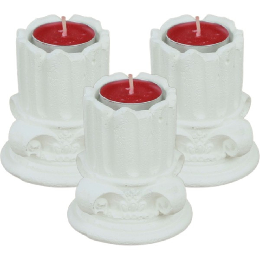 Evene Mumluk Şamdan 3 Adet Tealight Uyumlu Tarihi Sütun Model - Beyaz Şamdan Fiyatı