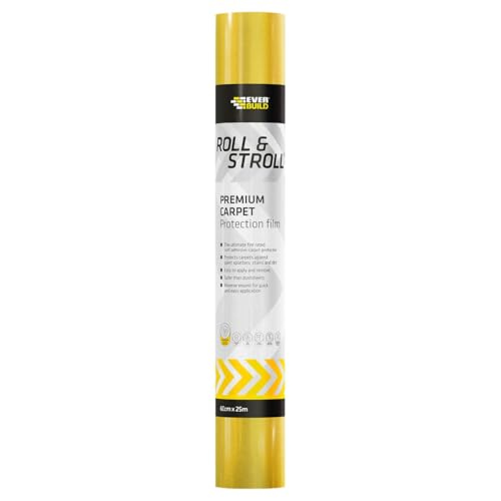Everbuild Roll & Stroll Premium Carpet Protector – Self-Adhesive – Easy To Roll – Totally Waterproof – Yellow – 600mm x 25m