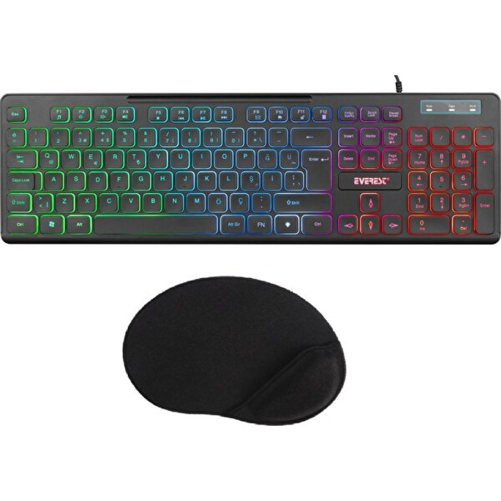 Everest KB-120 Sleek Siyah USB Aydınlatmalı Q Gaming Oyuncu Klavyesi + Mouse Pad Set… Klavye - Mouse Fiyatı