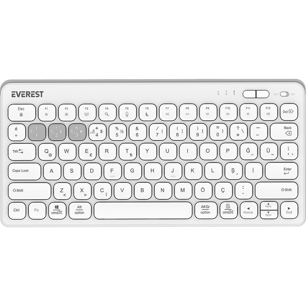 Everest KB-BT89 Beyaz Mac / Ios / Android / Windows 3 Bt + 2.4 Ghz Kablosuz Klavye Kablosuz Klavye Fiyatı