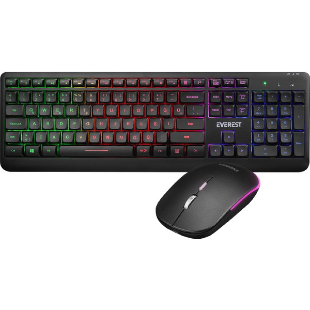Everest KM-1500 Siyah Kablosuz Rainbow Aydınlatmalı Q Multimedia Klavye + Mouse Set Klavye - Mouse Fiyatı