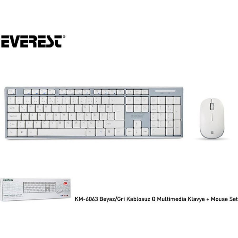 Everest KM-6063 Beyaz / Gri Kablosuz Multimedia Klavye + Mouse Set Klavye - Mouse Fiyatı