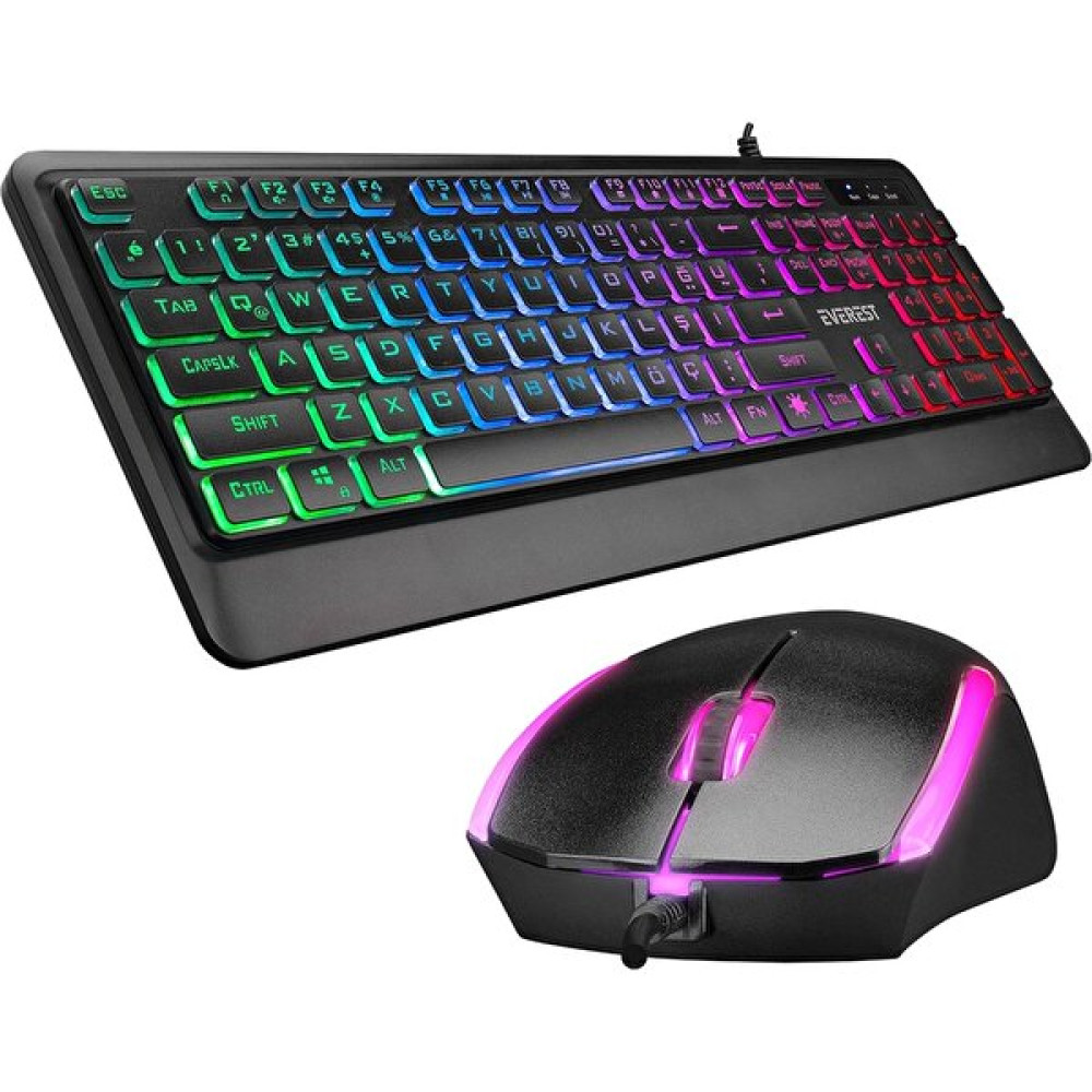 Everest KM-R59 FORZA PLUS Siyah Usb Rainbow Backlight Q Klavye + 1200 dpi Mouse Set 35993 Klavye - Mouse Fiyatı