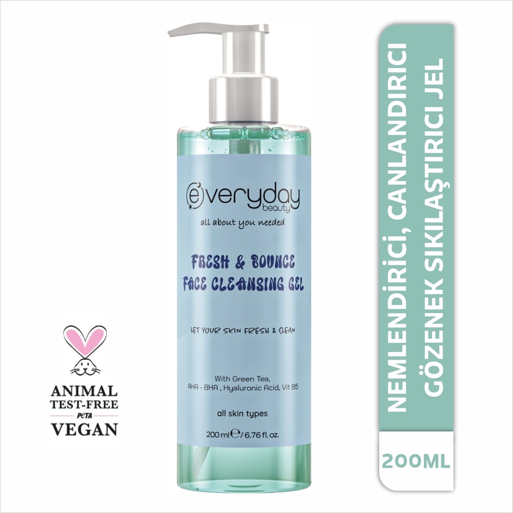 Everyday Beauty Fresh & Bounce Canlandırıcı Yüz Temizleme Jeli Yeşil Çay Ferahlığı Nemlendirme Etkili Vitamin Destekli 200 ml Diğer Fiyatı