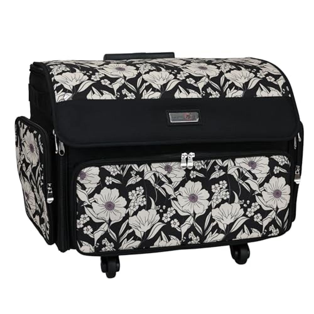 Everything Mary XL Rolling Craft Tote Sewing Machine Case - Portable Storage Organizer for Sewing, Quilting, Scrapbooking, Embroidery, Jewelry Supplies, and More