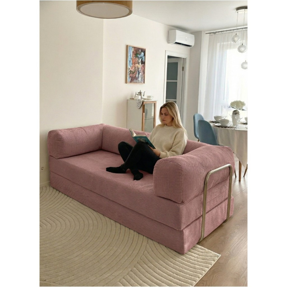 Evessan 100X200 Kanepe - Fitilli Kadife Yıkanır Silinir Pratik Yer Yatağı - Gül Kurusu Diğer Fiyatı