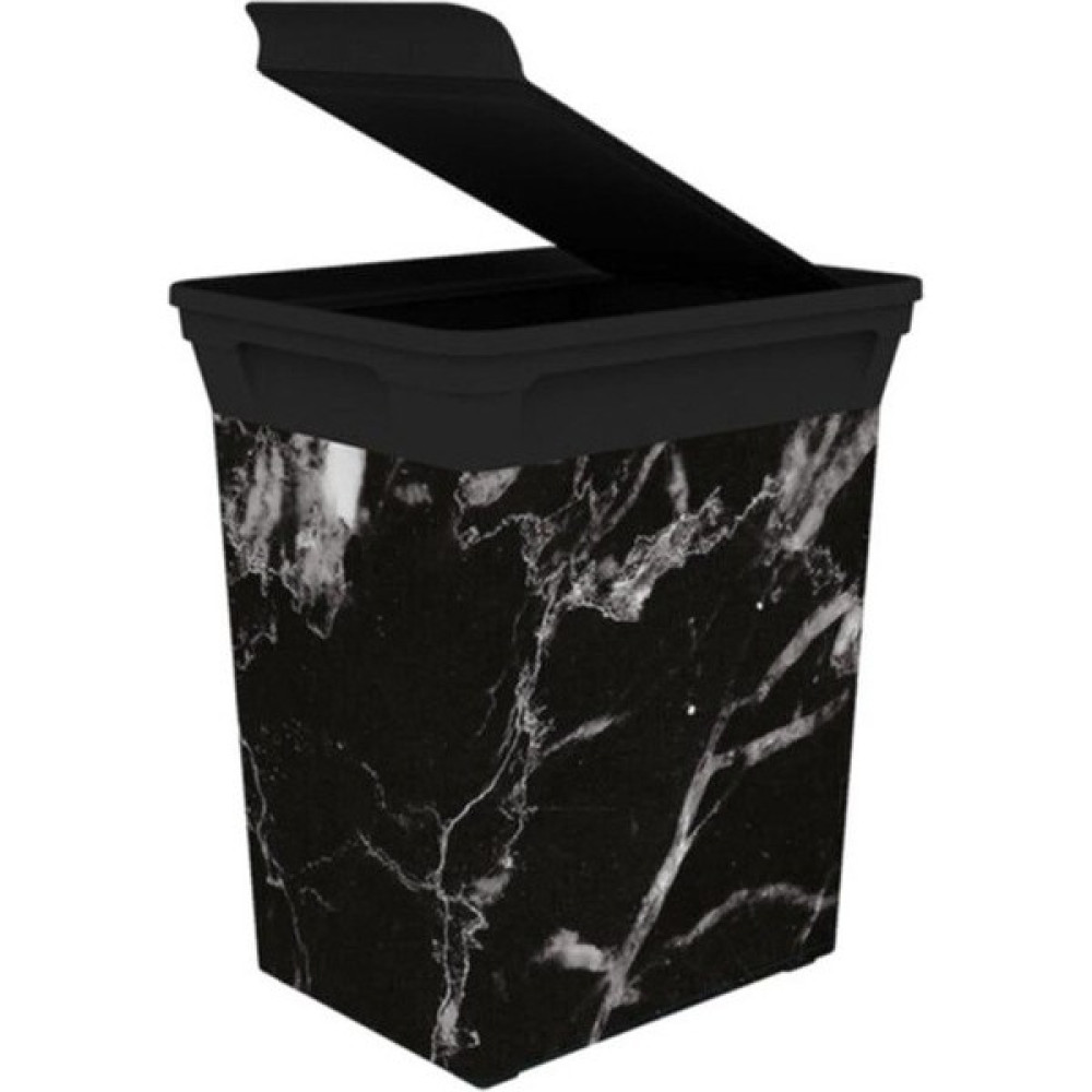 Evgaraj Dekoratif Çöp Kutusu Banyo Mutfak Çöp Kovası Marble Siyah 40LT Çöp Kovaları Fiyatı