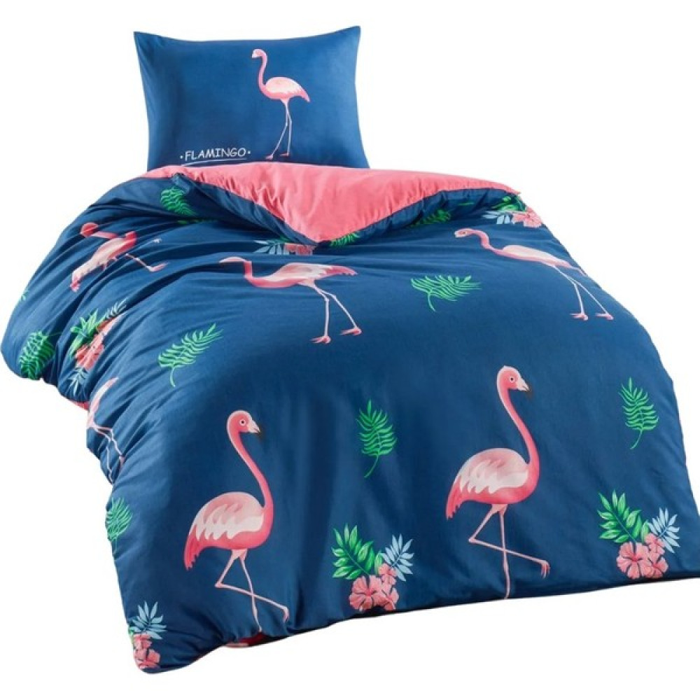 Evgaraj Junior Kız Erkek Çocuk Nevresim Seti Takım Tek Kişilik Flamingo Desen 140 x 200 - Lacivert - 140 x 200 cm Bebek Nevresim Takımı Fiyatı