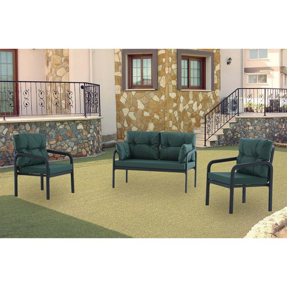Evger Home Ipek Bahçe, Balkon ve Teras Takımı Antrasit Gri Metal Yeşil Döşemeli Bahçe Mobilyası Takımı Fiyatı