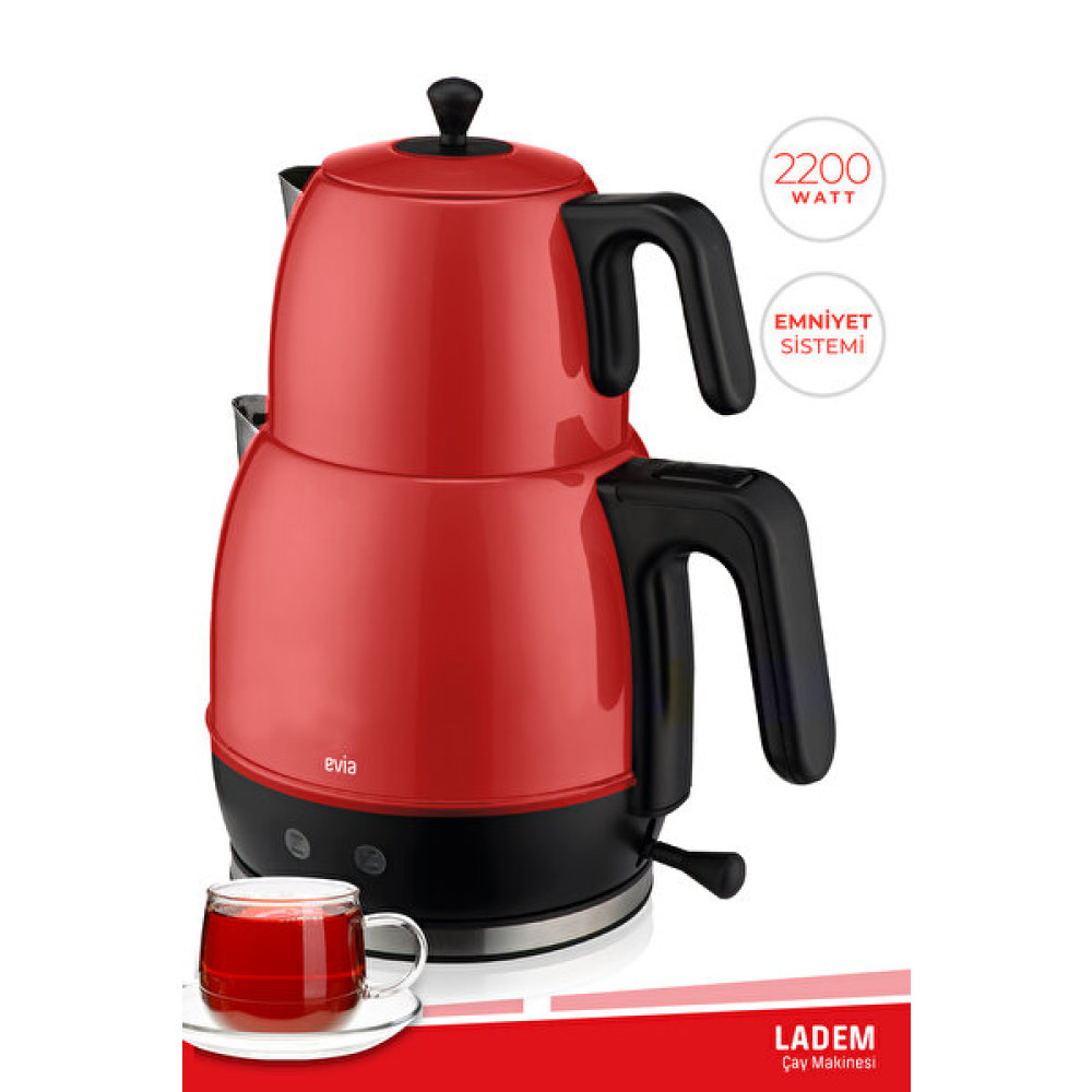 Evia Ea-4309Vk Ladem 2200 W Vişne Kırmızı Paslanmaz Çelik Çay Makinesi ve Su Isıtıcısı Çay Makineleri Fiyatı