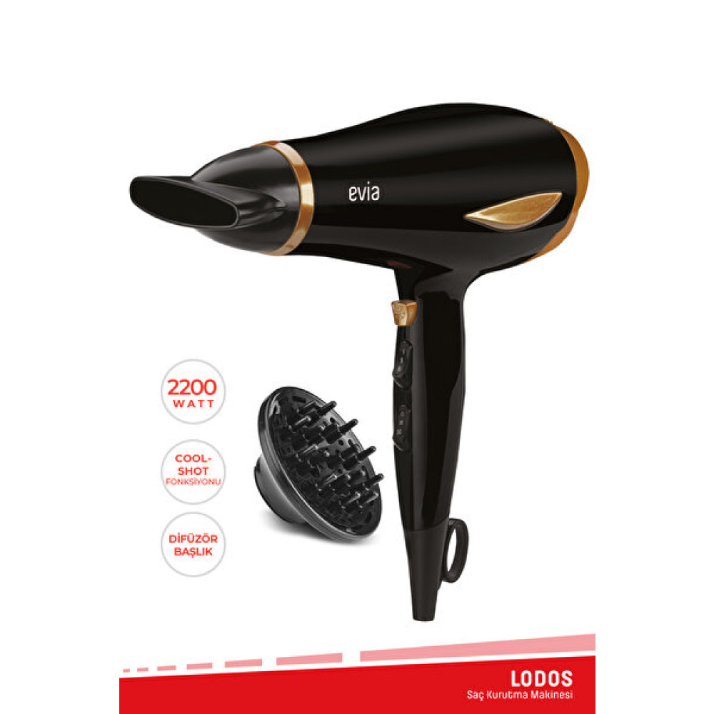 Evia Lodos Ea-4106 2200 W DC Motorlu Isı ve Hız Ayarlı Difüzör Başlıklı Saç Kurutma Fön Makinesi Saç Kurutma Makineleri Fiyatı