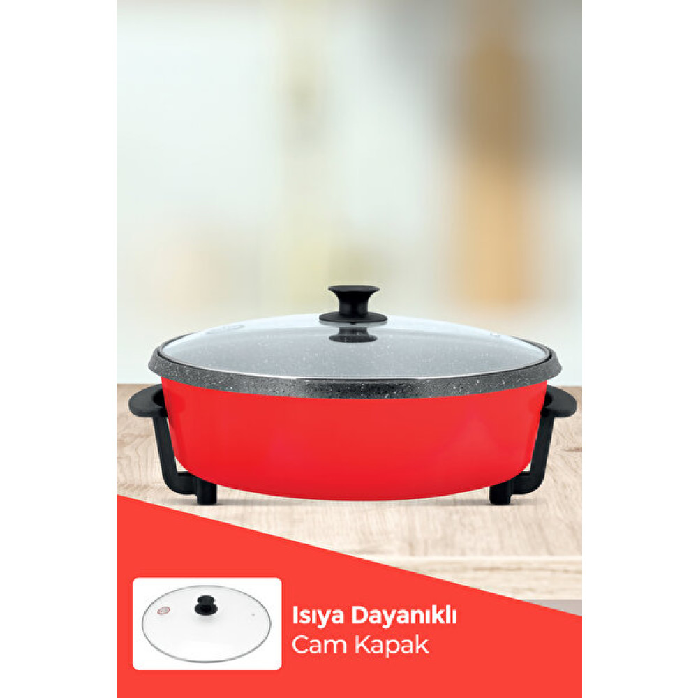 Evia Sofram 1200 W Granit 40 CM Kırmızı Pizza Tavası Çok Amaçlı Elektrikli Pişirici Ea-4410 Buharlı Pişiriciler Fiyatı