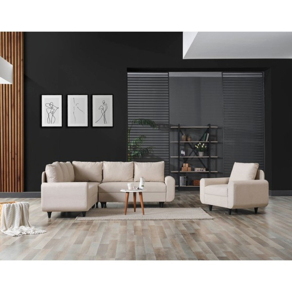 Eviana Corner Flavia Plus Berjerli Köşe Takımı - Açık Krem Kanepe & Çekyat Fiyatı