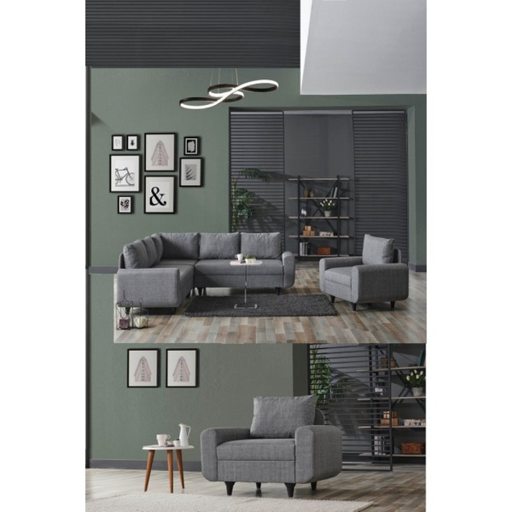 Eviana Corner Flavia Plus Berjerli Köşe Takımı - Gri Kanepe & Çekyat Fiyatı